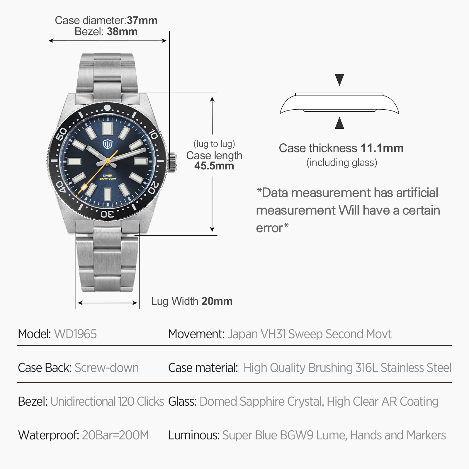 Watchdives 37Mm WD1965 V2 Man  - Men'S Accessories And Jewelry 评论和价格