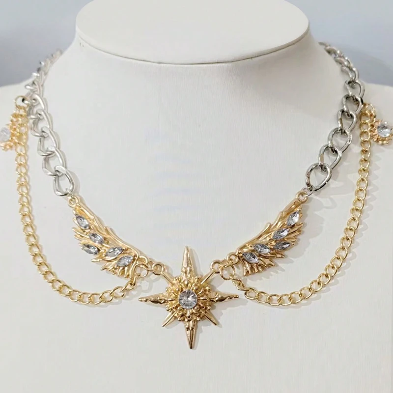 Gothic Punk Gold Color Wings S - Men Accessories Neck Chain 评论和价格